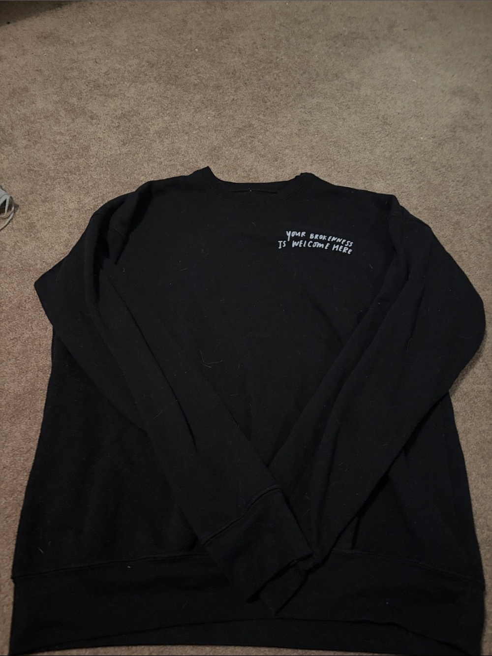 Women's Black Crewneck Sweatshirt with Subtle Chest Script